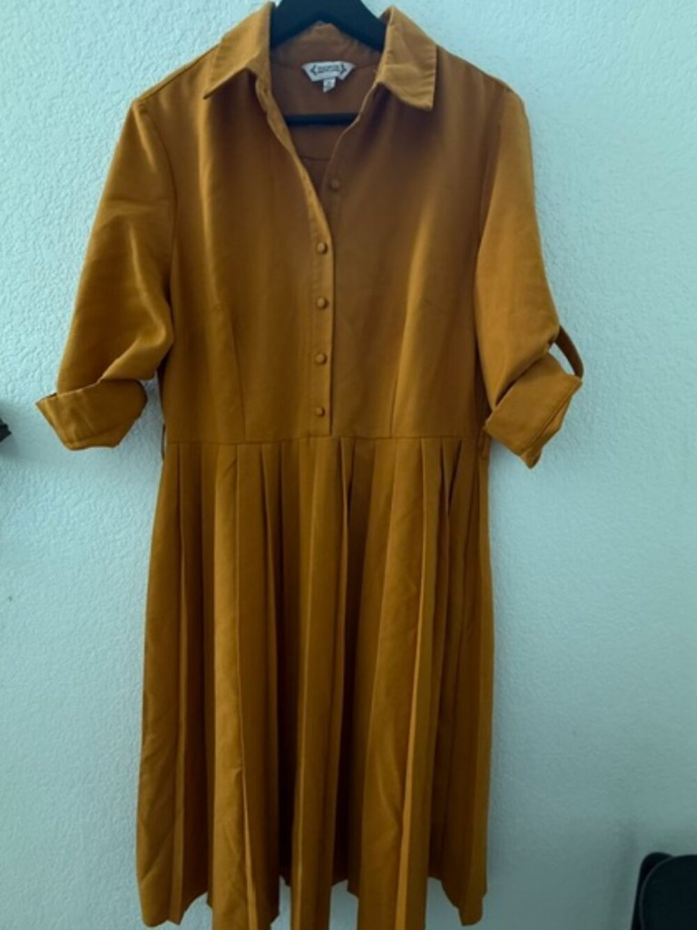 Nanette Lepore Mustard Shirt Dress Pleated Midi Dress (Size 10)